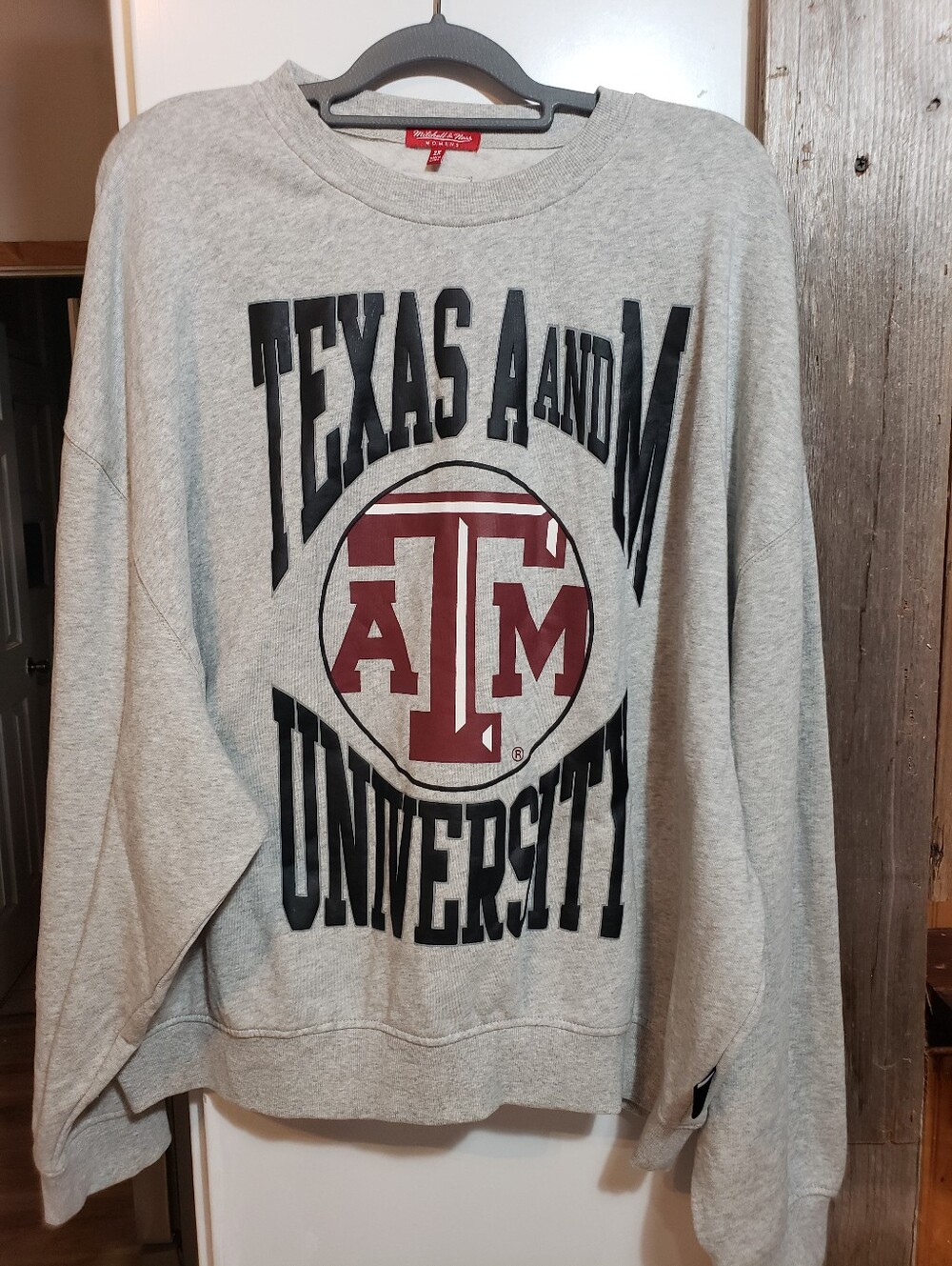 Texas A&M UNIVERSITY Woman Oversized 2X Grey Crew neck Sweatshirt Mitchell&Ness